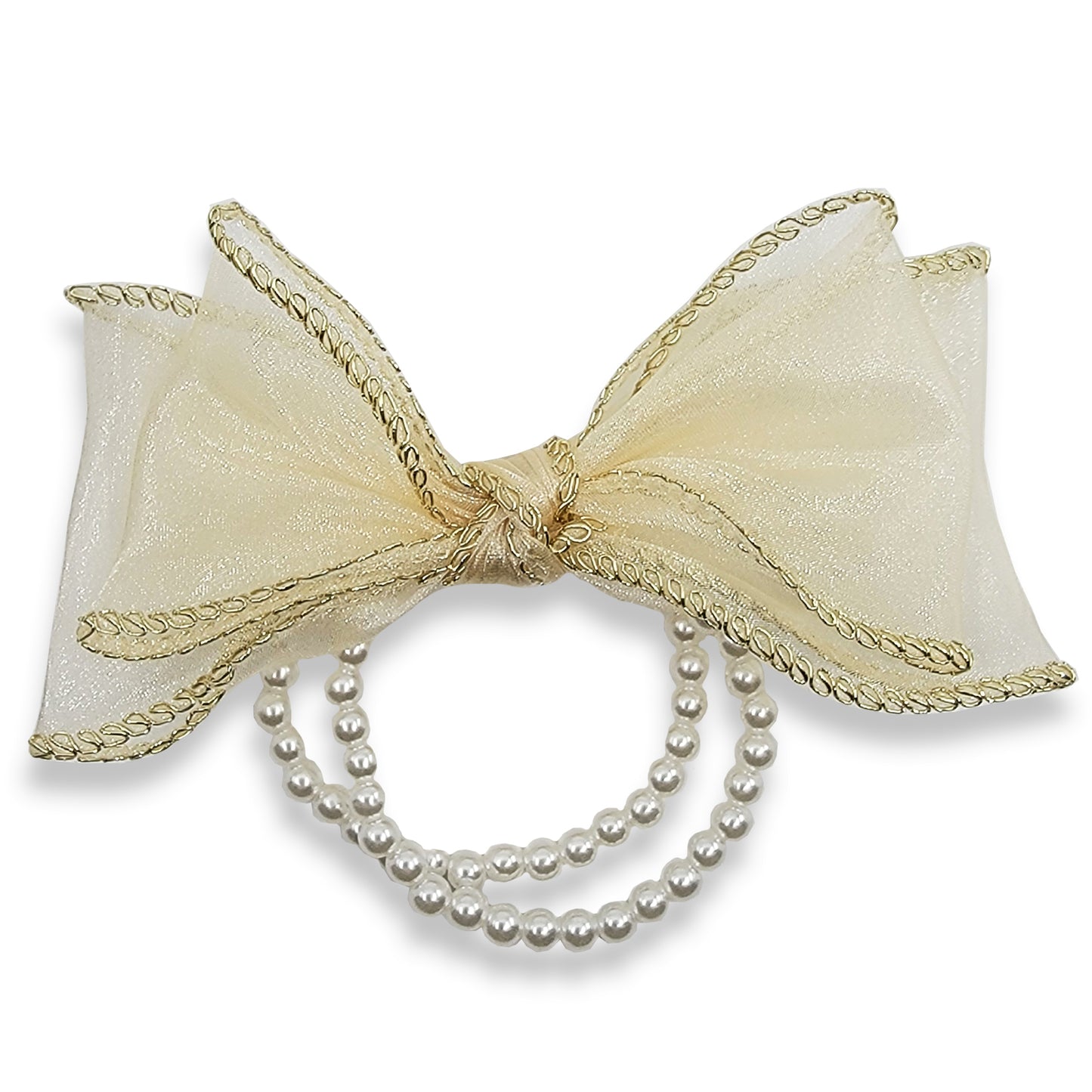 Gold Bow Pearl Hair Tie