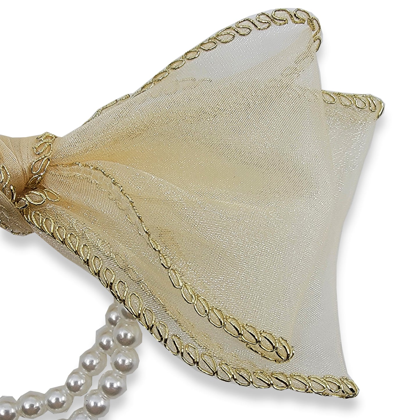 Gold Bow Pearl Hair Tie