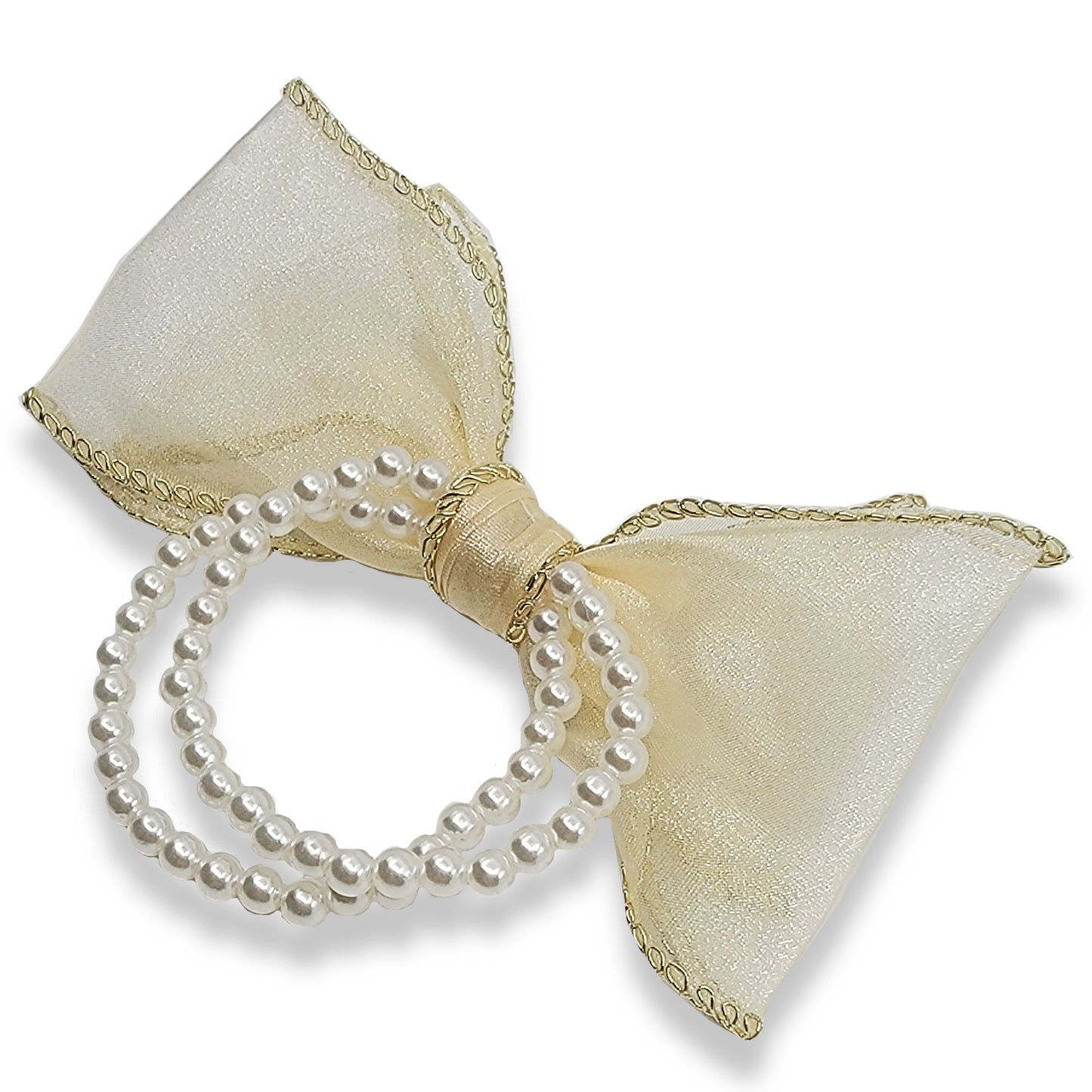 Gold Bow Pearl Hair Tie