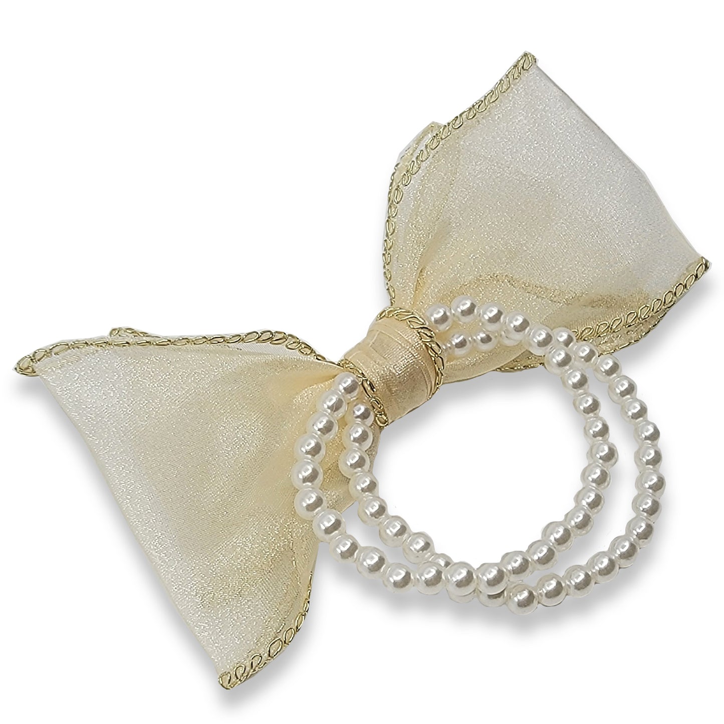 Gold Bow Pearl Hair Tie
