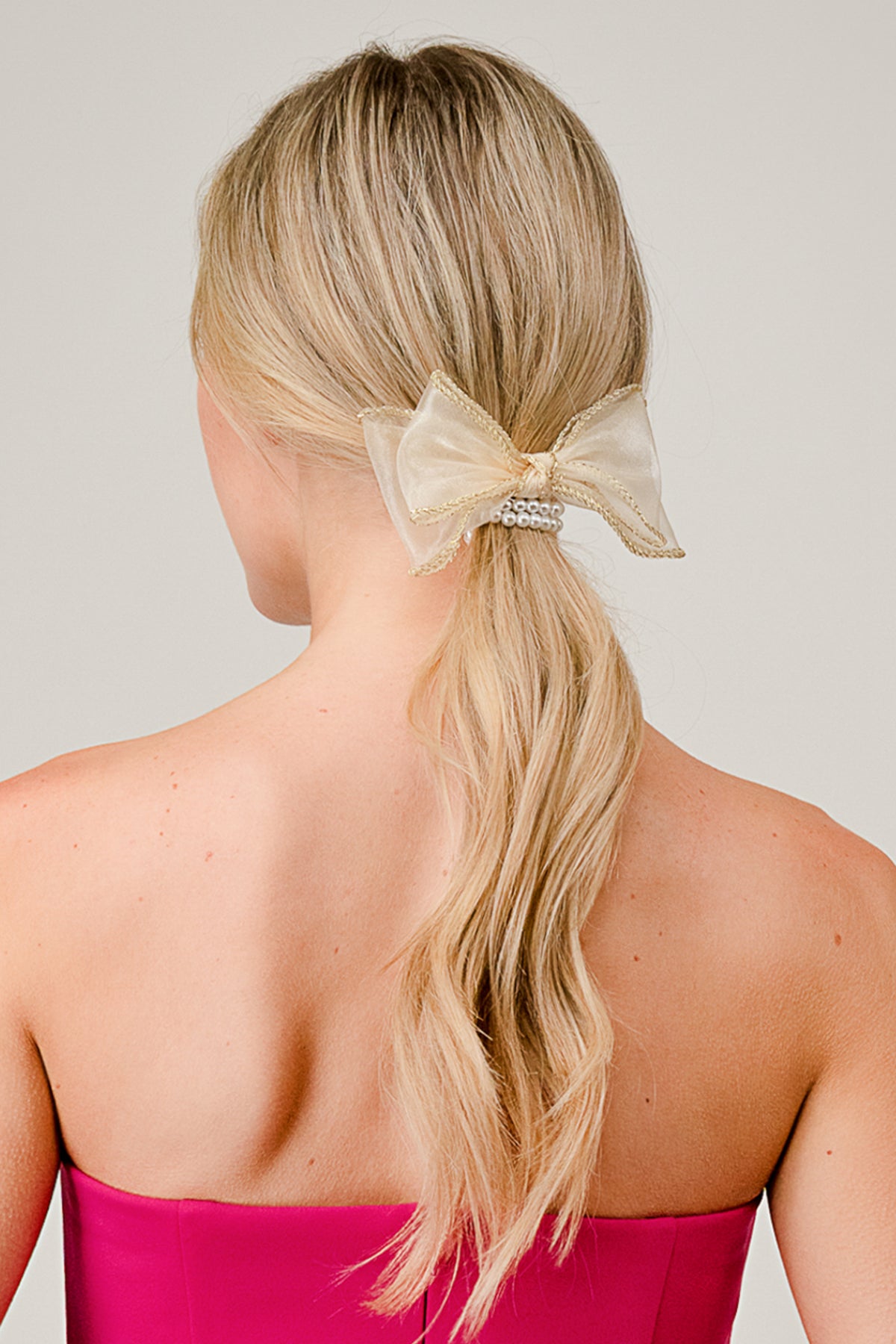 Gold Bow Pearl Hair Tie