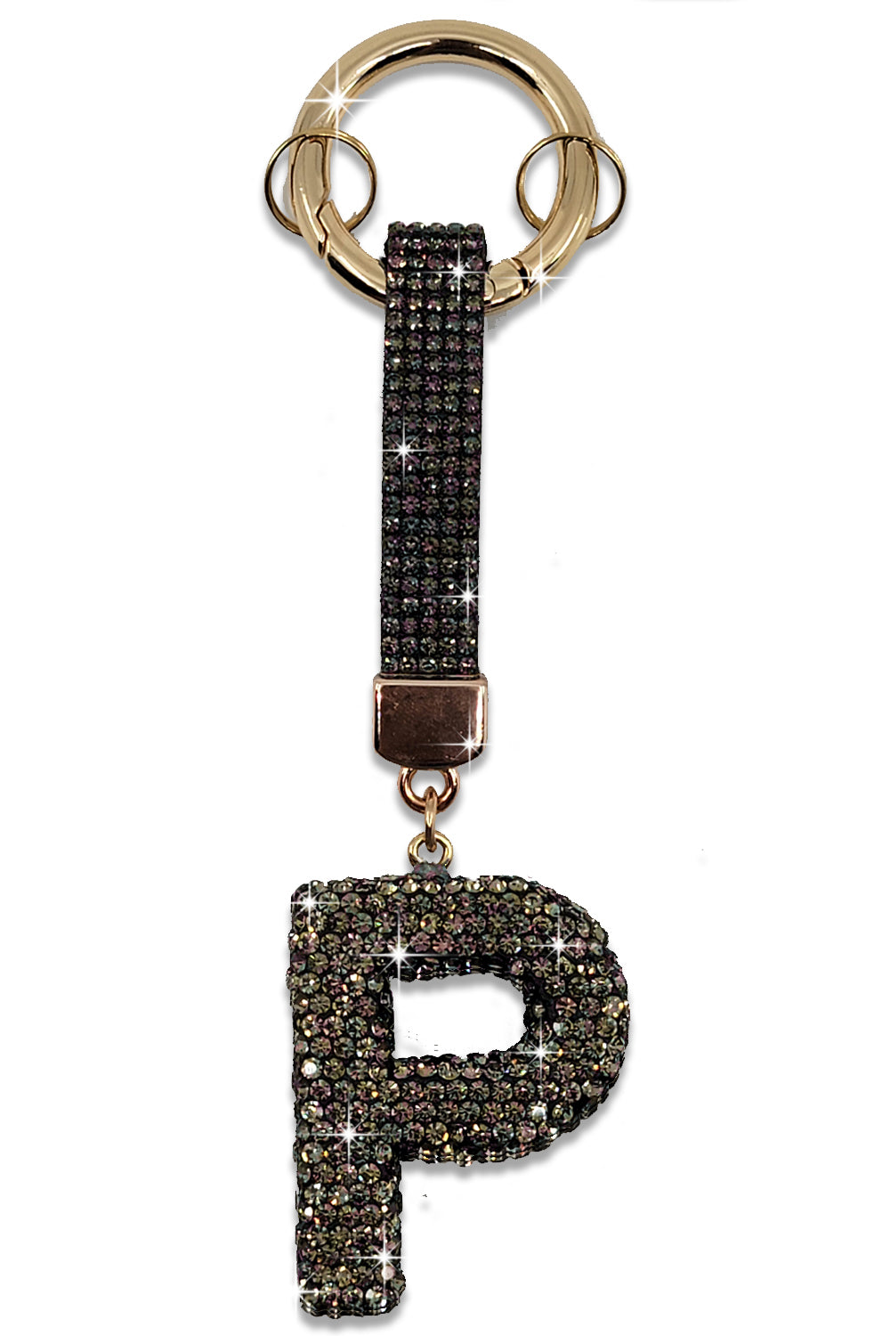 Fashion Rhinestone Initial Letter Key Chain Black