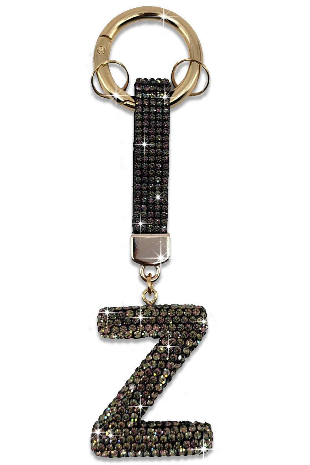 Fashion Rhinestone Initial Letter Key Chain Black