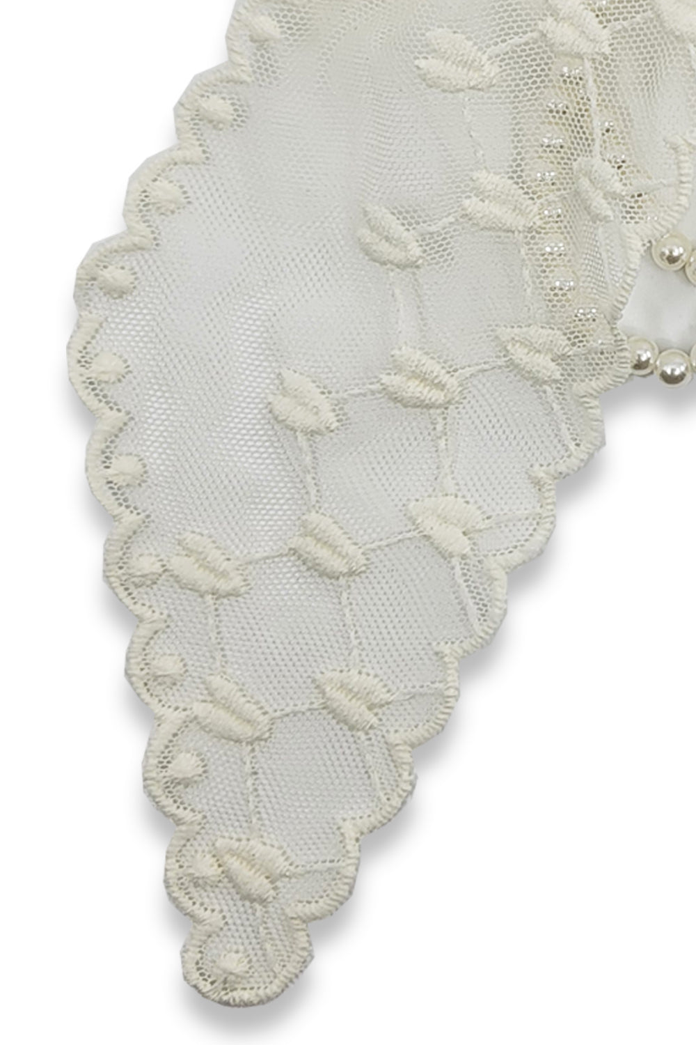 Bow & Pearl Hair Tie with Mesh Heart Pattern