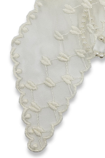 Bow & Pearl Hair Tie with Mesh Heart Pattern