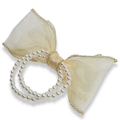 Gold Bow Pearl Hair Tie