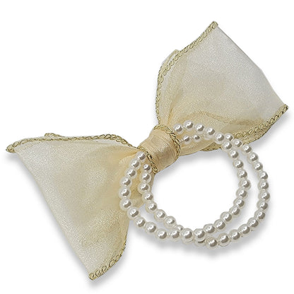 Gold Bow Pearl Hair Tie