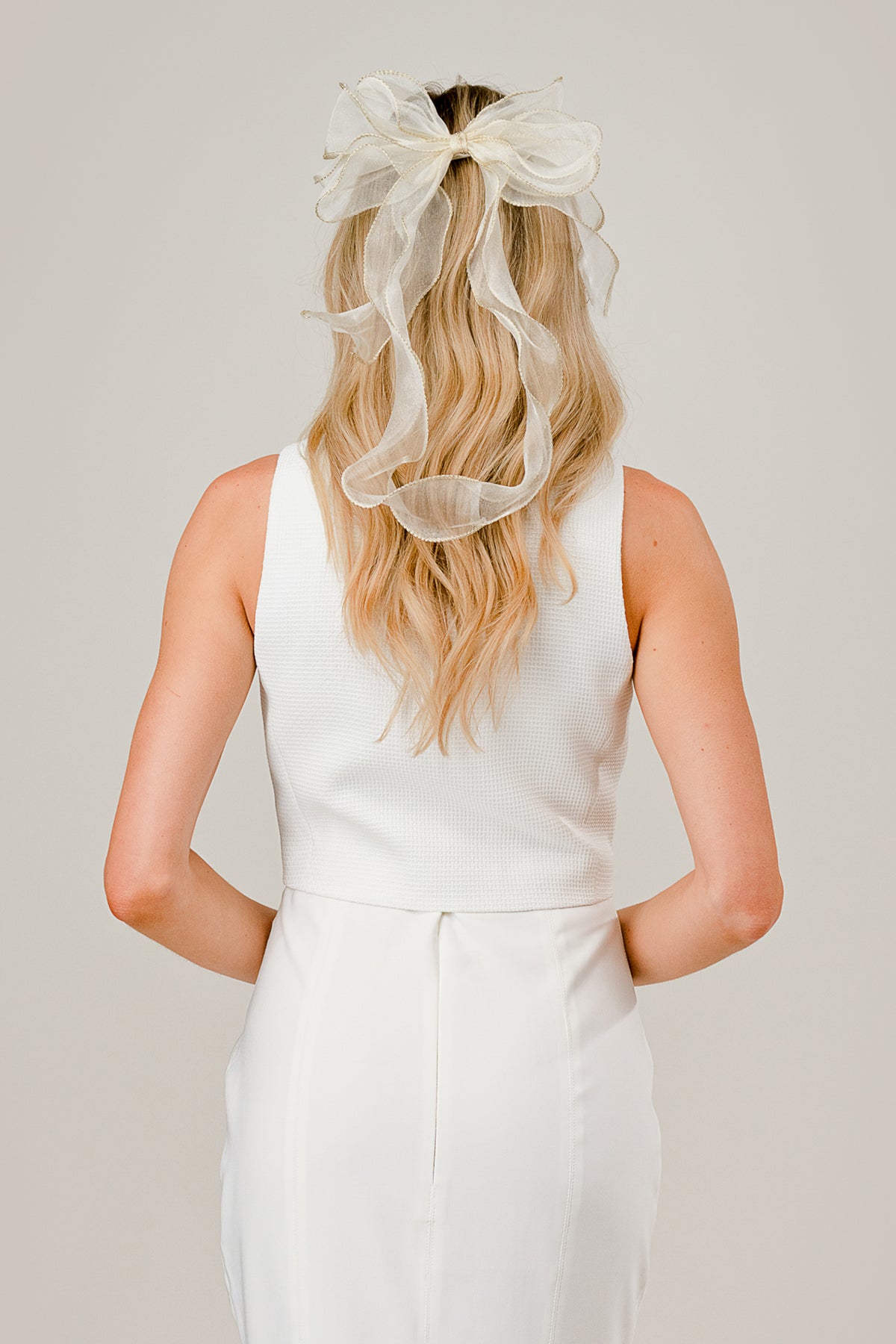 Ivory Organza Bow Hair Clip