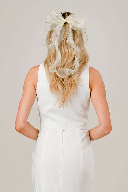 Ivory Organza Bow Hair Clip