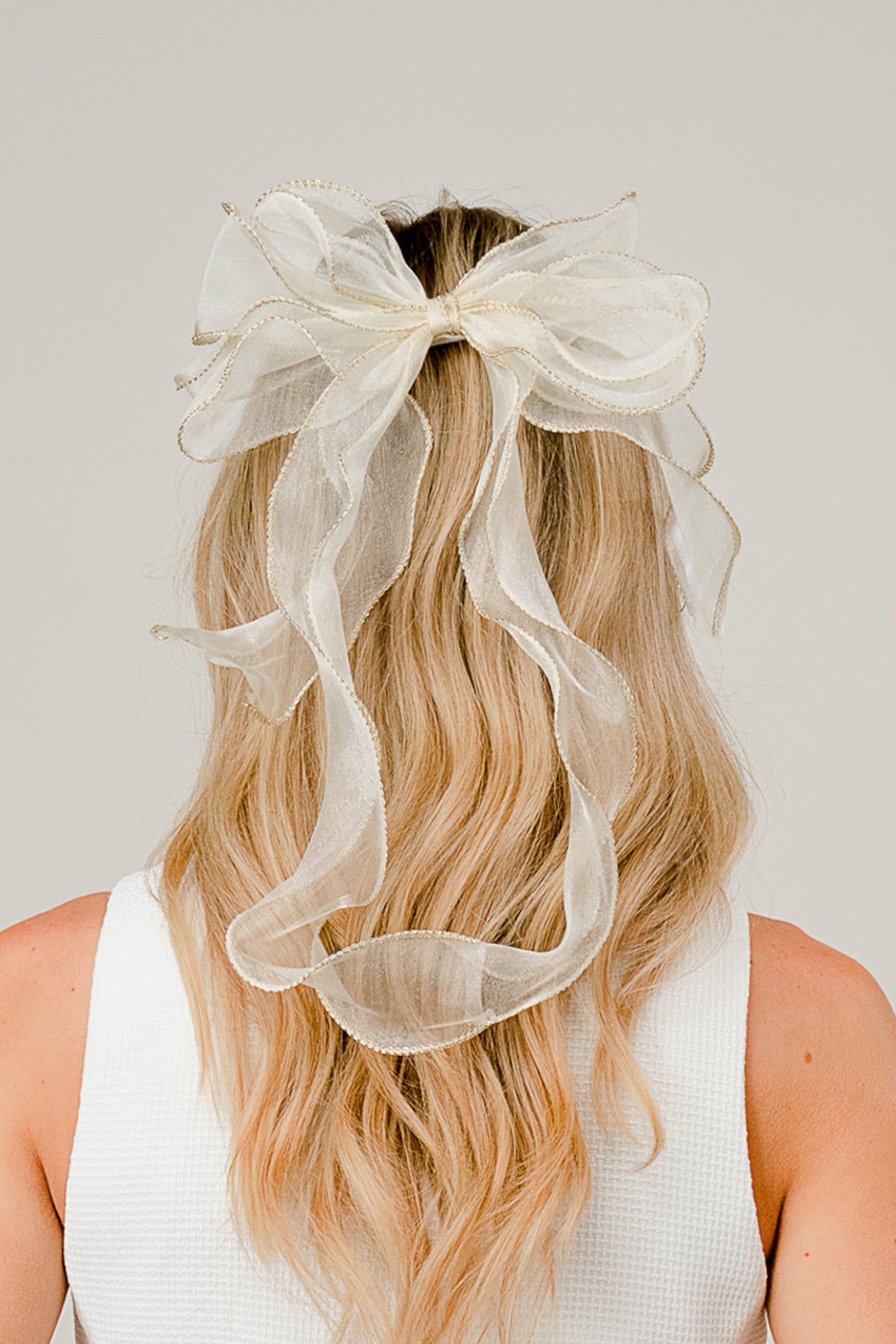 Ivory Organza Bow Hair Clip