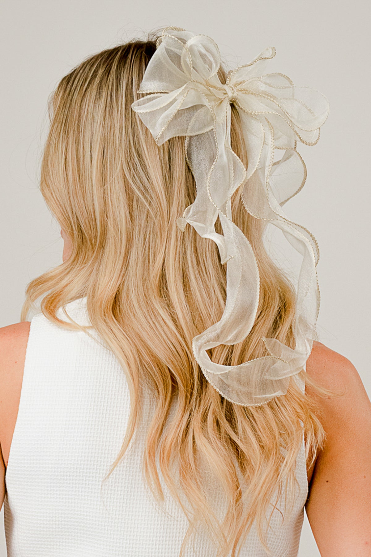 Ivory Organza Bow Hair Clip