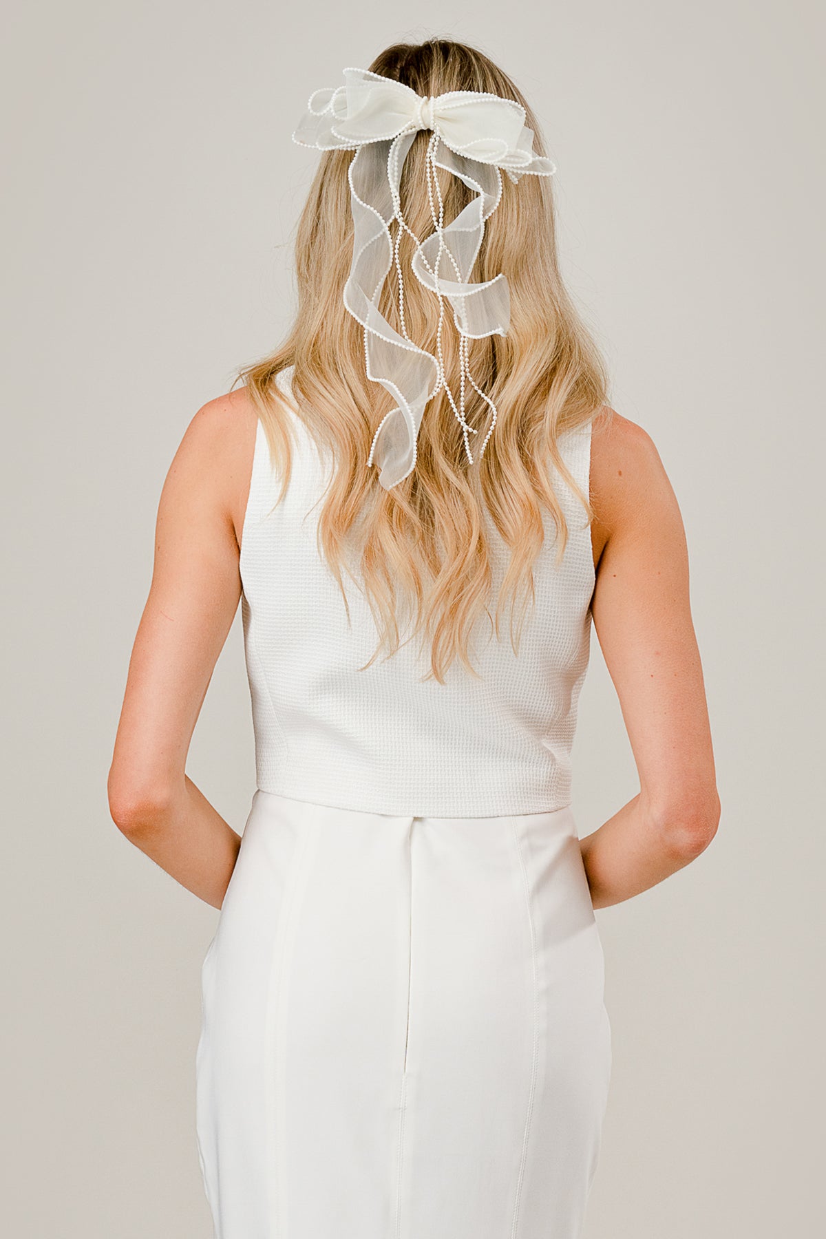 Ivory Pearl Accent Ribbon Hair Clip