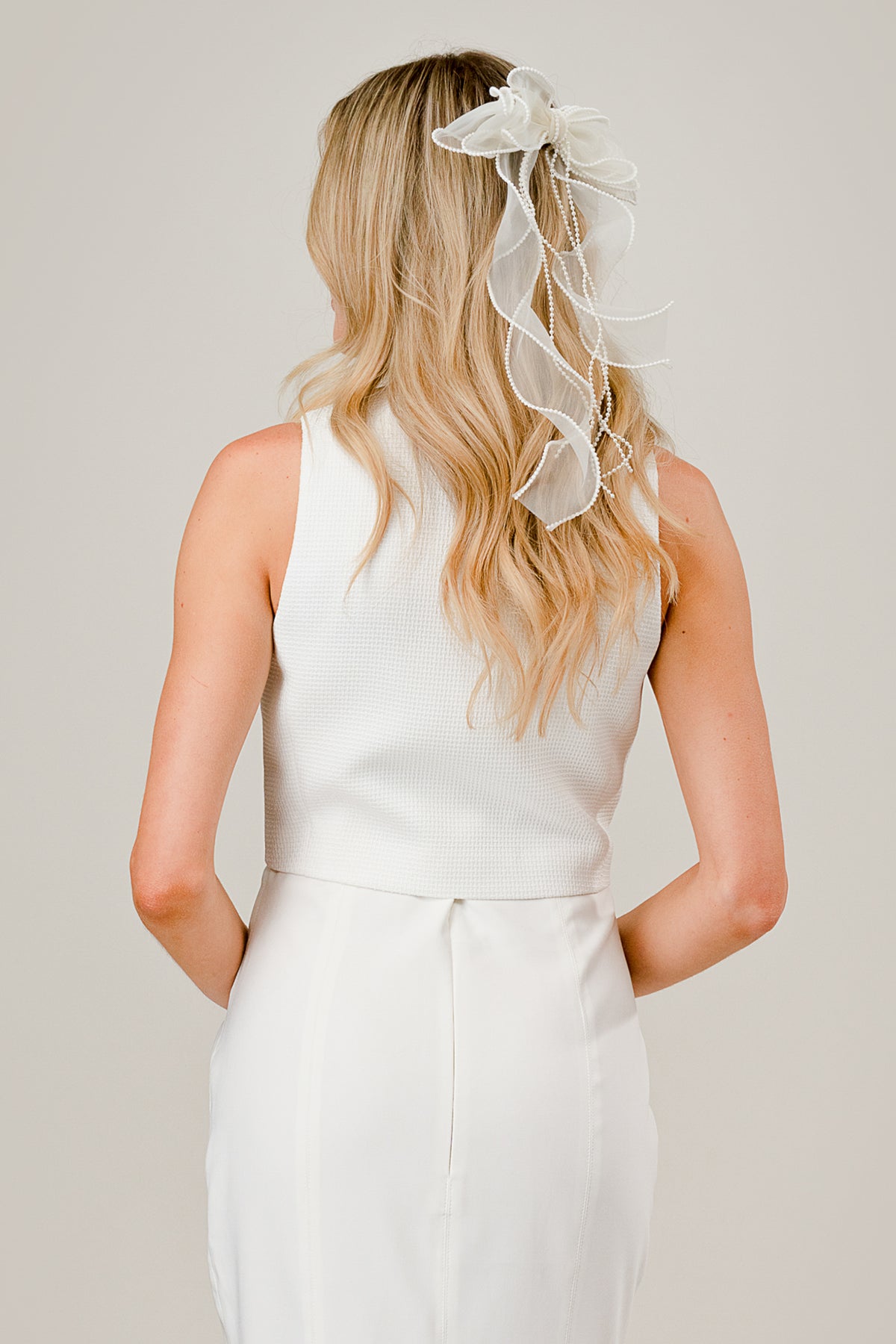 Ivory Pearl Accent Ribbon Hair Clip