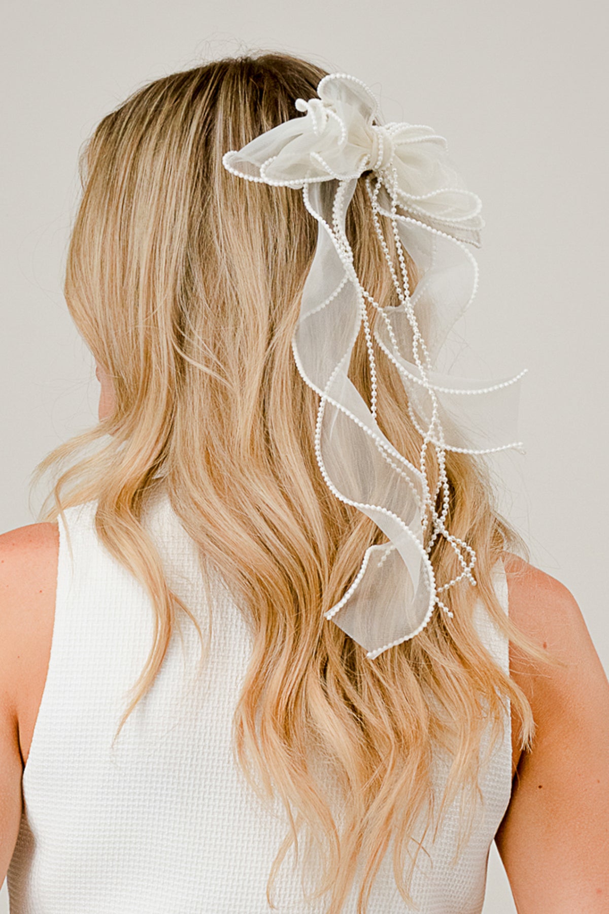 Ivory Pearl Accent Ribbon Hair Clip