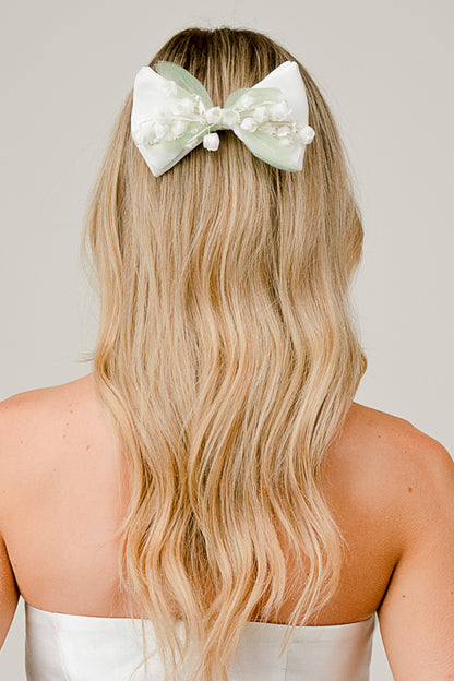 Flower Detail Small Bow Hair Clip