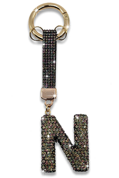 Fashion Rhinestone Initial Letter Key Chain Black