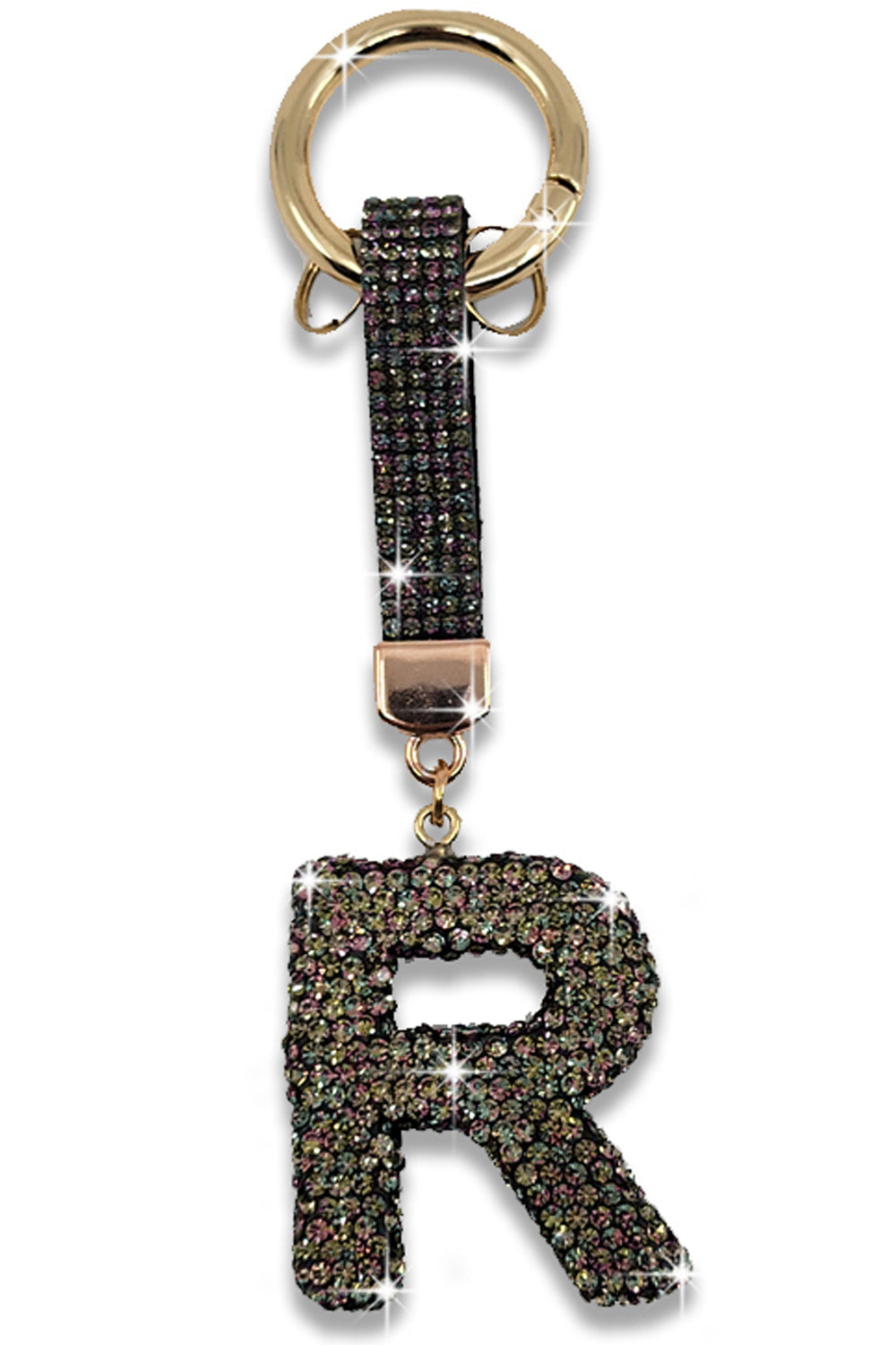 Fashion Rhinestone Initial Letter Key Chain Black