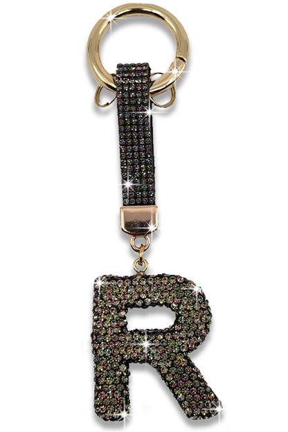 Fashion Rhinestone Initial Letter Key Chain Black